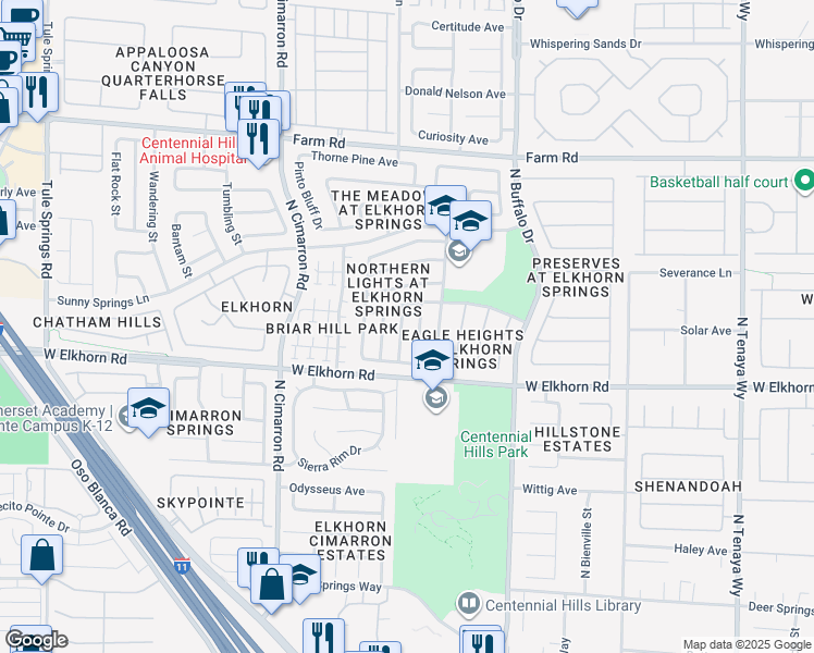 map of restaurants, bars, coffee shops, grocery stores, and more near 7228 Buglehorn Street in Las Vegas