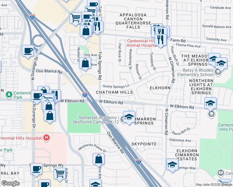 map of restaurants, bars, coffee shops, grocery stores, and more near 8269 West Wildwood Glen Drive in Las Vegas