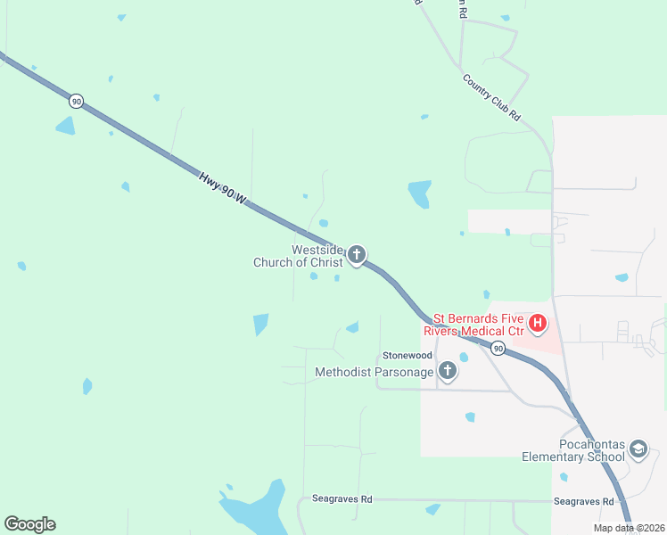 map of restaurants, bars, coffee shops, grocery stores, and more near 3678 Arkansas 90 in Pocahontas