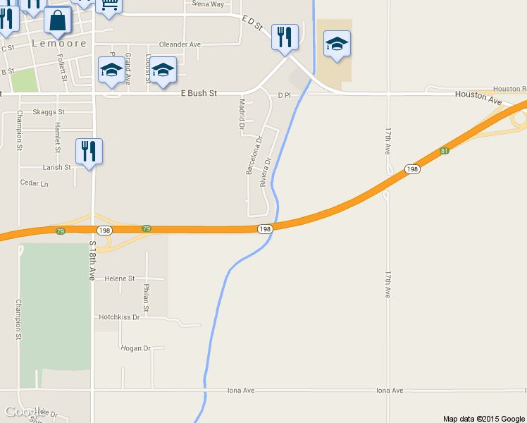 map of restaurants, bars, coffee shops, grocery stores, and more near 762 Naples St in Lemoore