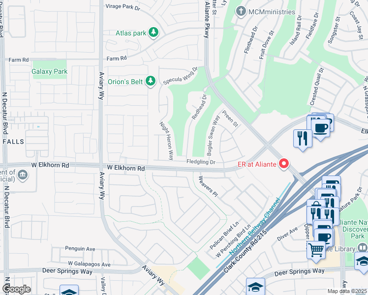 map of restaurants, bars, coffee shops, grocery stores, and more near 7213 Redhead Drive in North Las Vegas