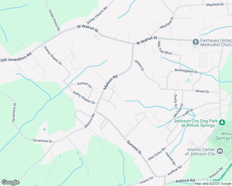 map of restaurants, bars, coffee shops, grocery stores, and more near Leach Drive in Johnson City