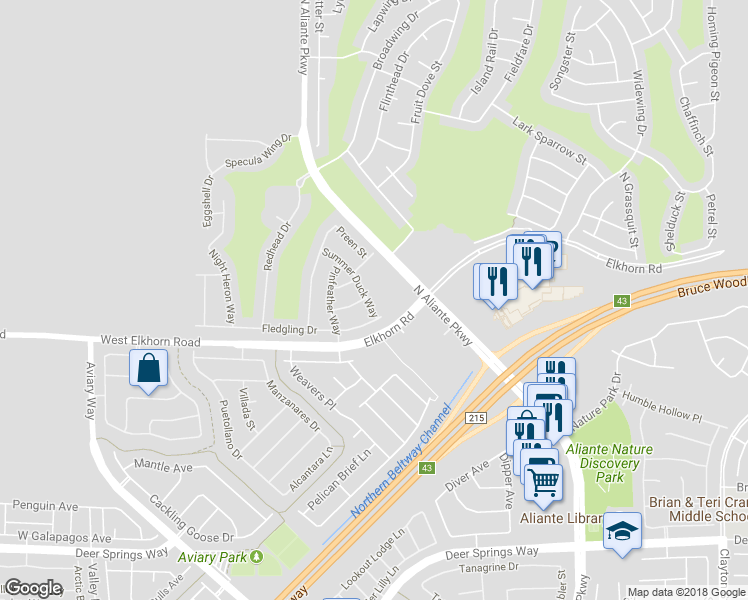 map of restaurants, bars, coffee shops, grocery stores, and more near 7264 Summer Duck Way in North Las Vegas