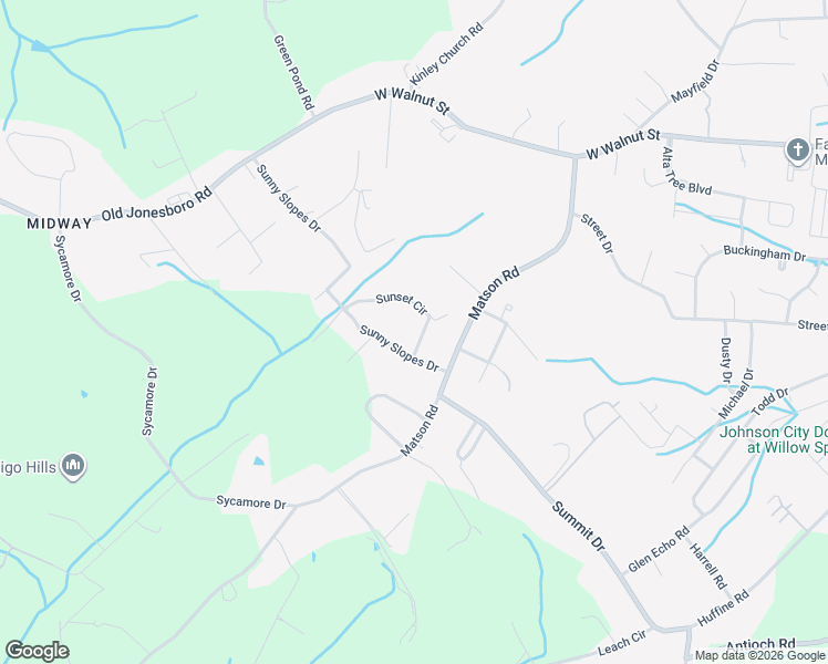 map of restaurants, bars, coffee shops, grocery stores, and more near 160 Sunset Circle in Jonesborough