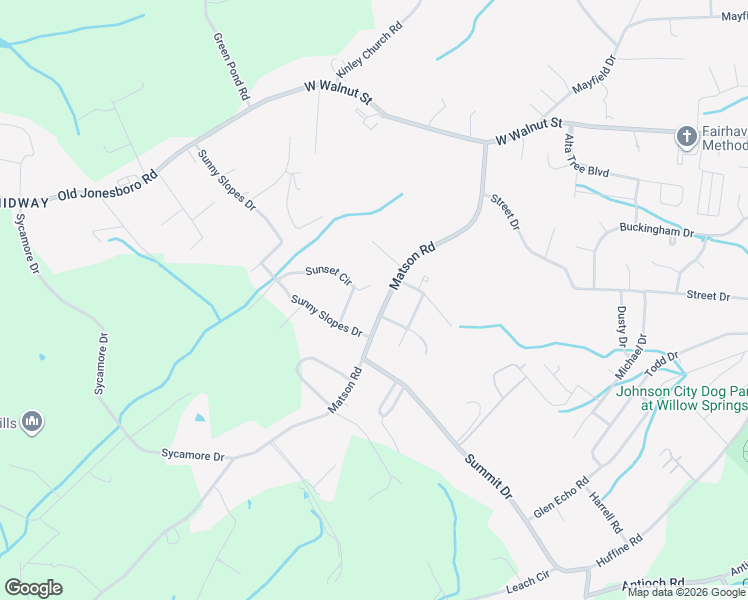 map of restaurants, bars, coffee shops, grocery stores, and more near 528 Matson Road in Jonesborough
