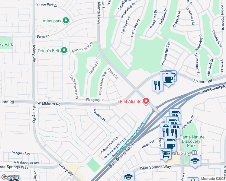map of restaurants, bars, coffee shops, grocery stores, and more near 3504 Frigatebird Lane in North Las Vegas