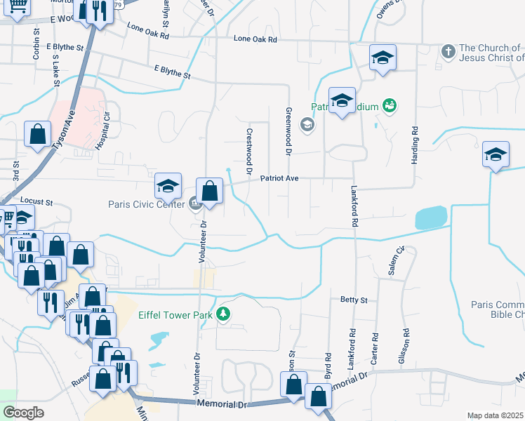 map of restaurants, bars, coffee shops, grocery stores, and more near 609 Willowbrook Drive in Paris