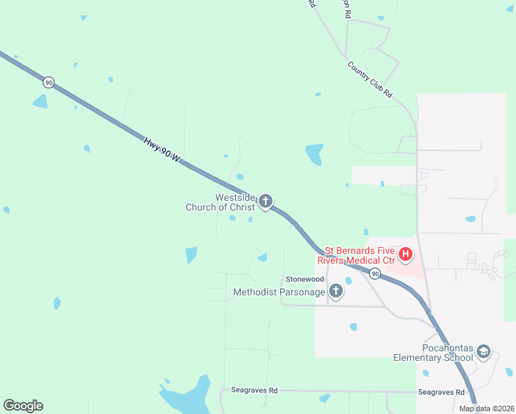 map of restaurants, bars, coffee shops, grocery stores, and more near 3678 Arkansas 90 in Pocahontas