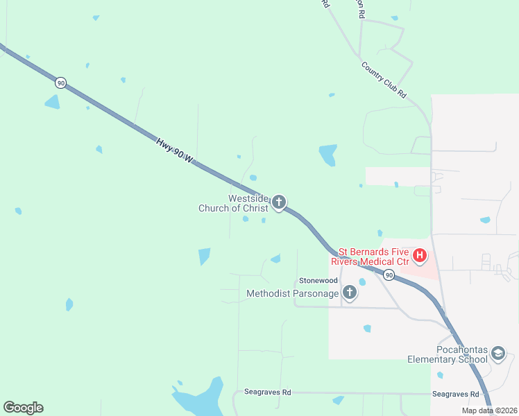 map of restaurants, bars, coffee shops, grocery stores, and more near 3678 Arkansas 90 in Pocahontas