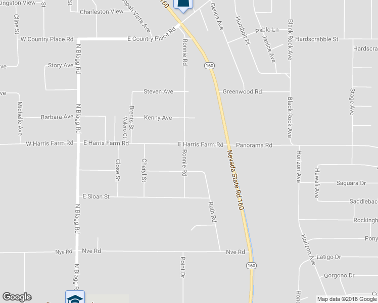 map of restaurants, bars, coffee shops, grocery stores, and more near 521 East Harris Farm Road in Pahrump