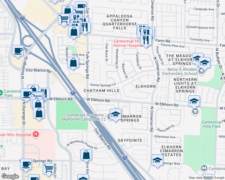 map of restaurants, bars, coffee shops, grocery stores, and more near 8217 West Wildwood Glen Drive in Las Vegas
