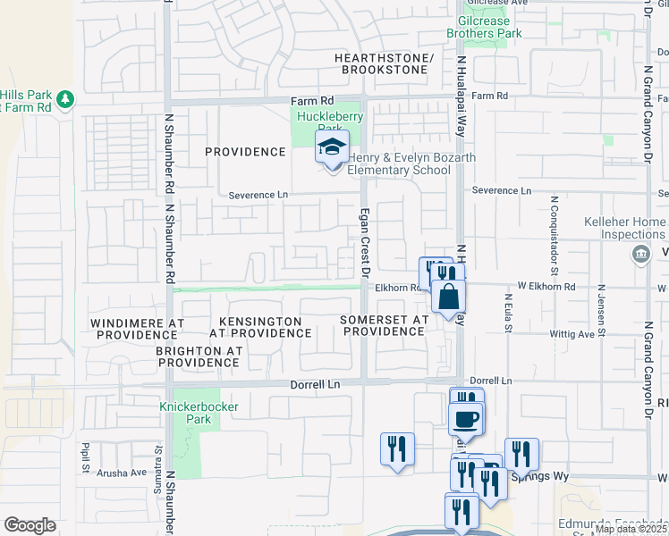 map of restaurants, bars, coffee shops, grocery stores, and more near 7217 Beachwood Crest Street in Las Vegas