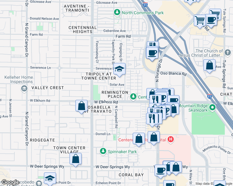 map of restaurants, bars, coffee shops, grocery stores, and more near 7221 Beach Crystal Street in Las Vegas