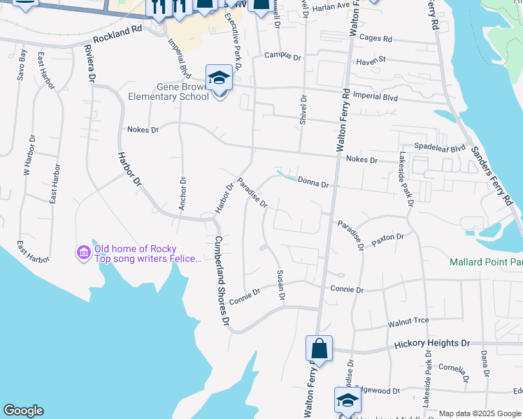 map of restaurants, bars, coffee shops, grocery stores, and more near 223 Paradise Drive in Hendersonville