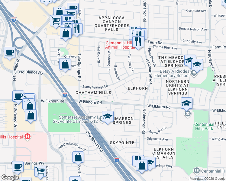 map of restaurants, bars, coffee shops, grocery stores, and more near 7221 Tame Place in Las Vegas