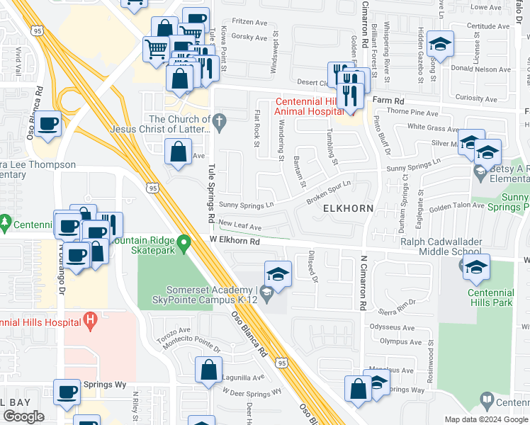 map of restaurants, bars, coffee shops, grocery stores, and more near 8228 West Wildwood Glen Drive in Las Vegas