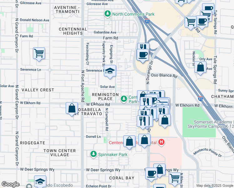 map of restaurants, bars, coffee shops, grocery stores, and more near Misty Mill Court in Las Vegas