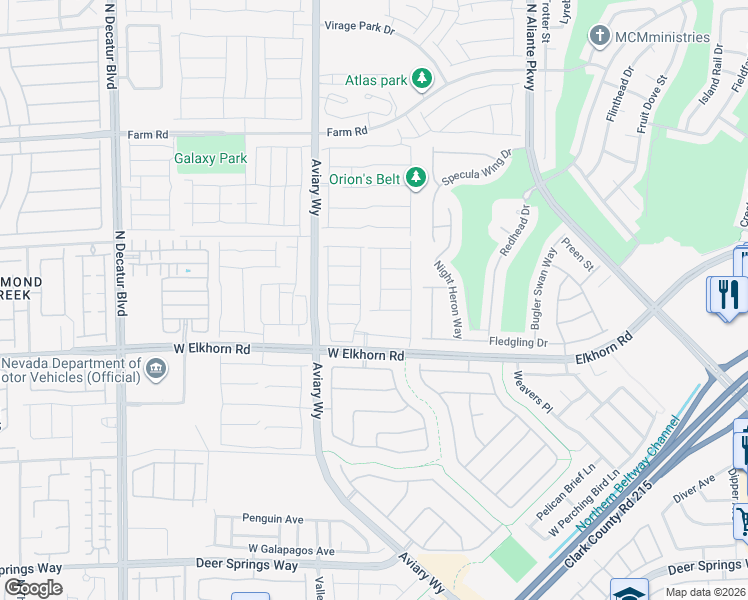 map of restaurants, bars, coffee shops, grocery stores, and more near 7305 Night Sky Street in North Las Vegas