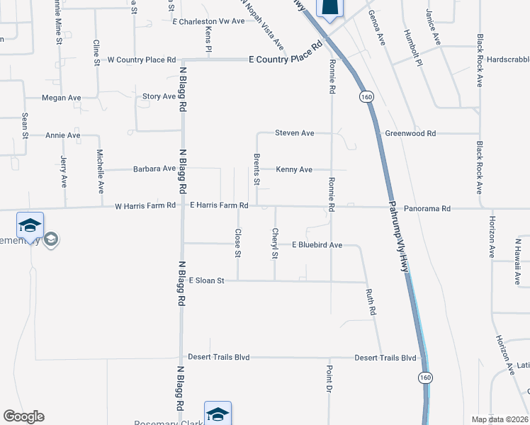 map of restaurants, bars, coffee shops, grocery stores, and more near 261 East Harris Farm Road in Pahrump