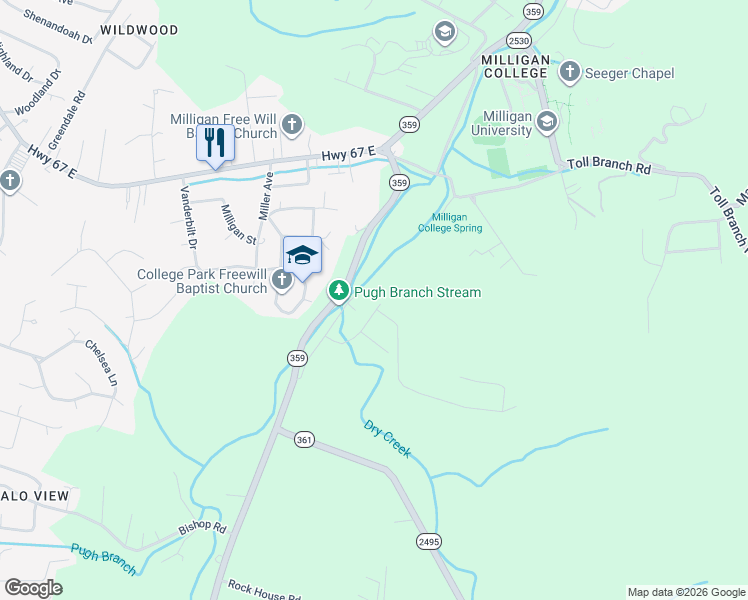map of restaurants, bars, coffee shops, grocery stores, and more near 137 Jewel Street in Johnson City