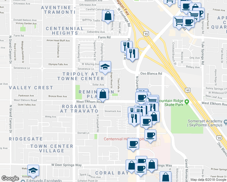 map of restaurants, bars, coffee shops, grocery stores, and more near 5250 Misty Mill Court in Las Vegas