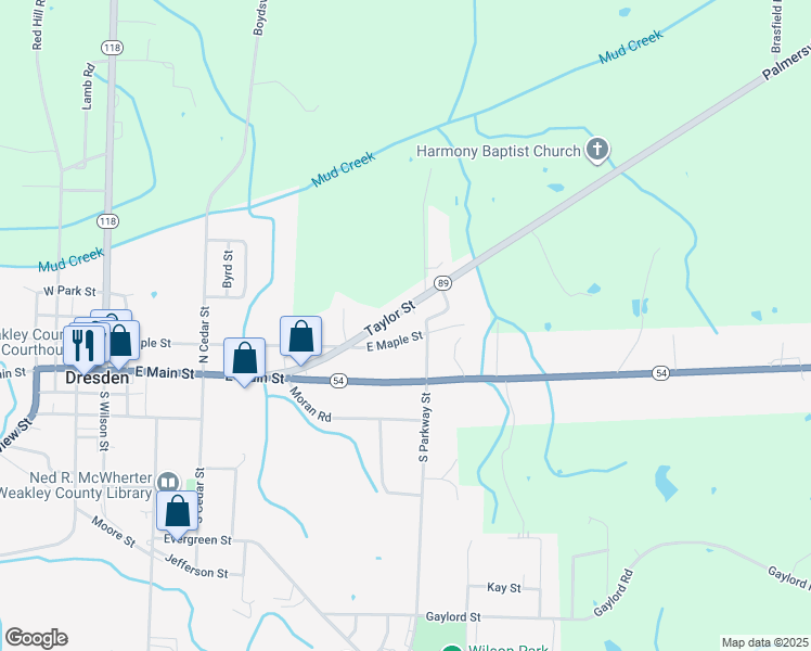 map of restaurants, bars, coffee shops, grocery stores, and more near 560 East Maple Street in Dresden