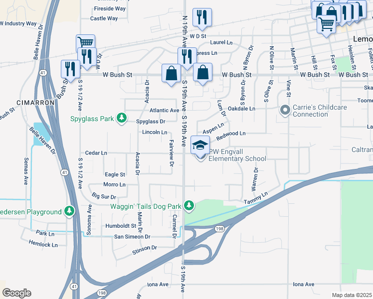 map of restaurants, bars, coffee shops, grocery stores, and more near 501 South 19th Avenue in Lemoore