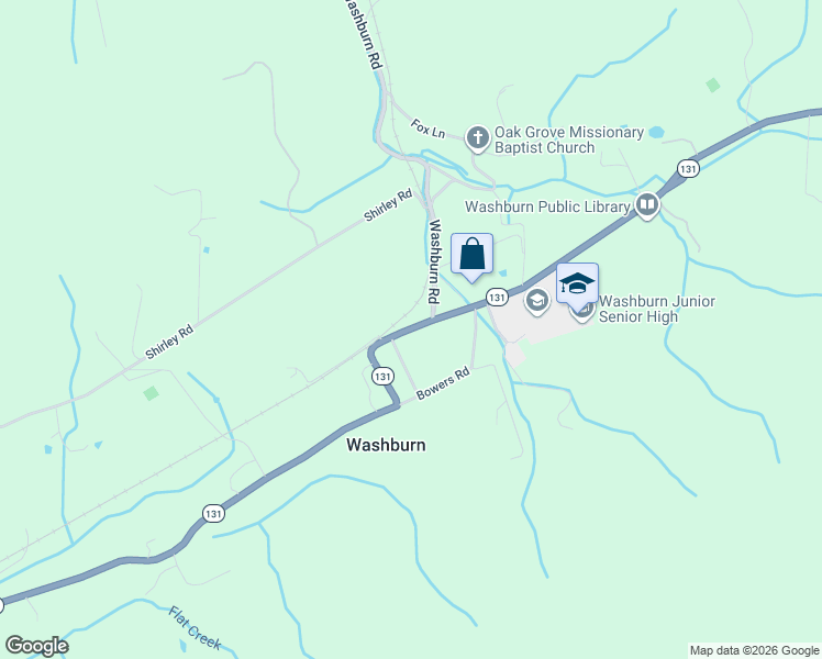 map of restaurants, bars, coffee shops, grocery stores, and more near 8225 Tennessee 131 in Washburn