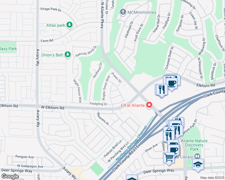 map of restaurants, bars, coffee shops, grocery stores, and more near 7312 Pinfeather Way in North Las Vegas