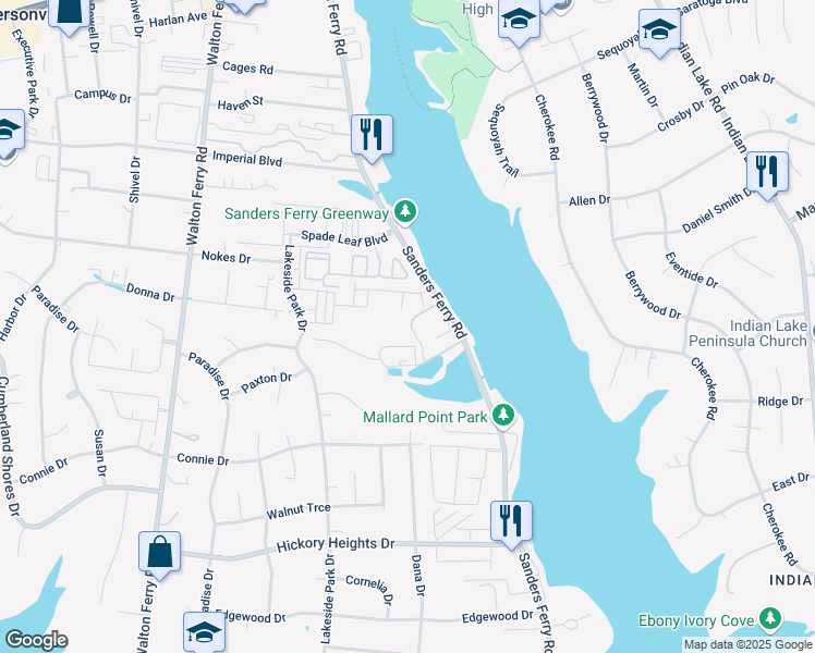 map of restaurants, bars, coffee shops, grocery stores, and more near 200 Sanders Ferry Road in Hendersonville