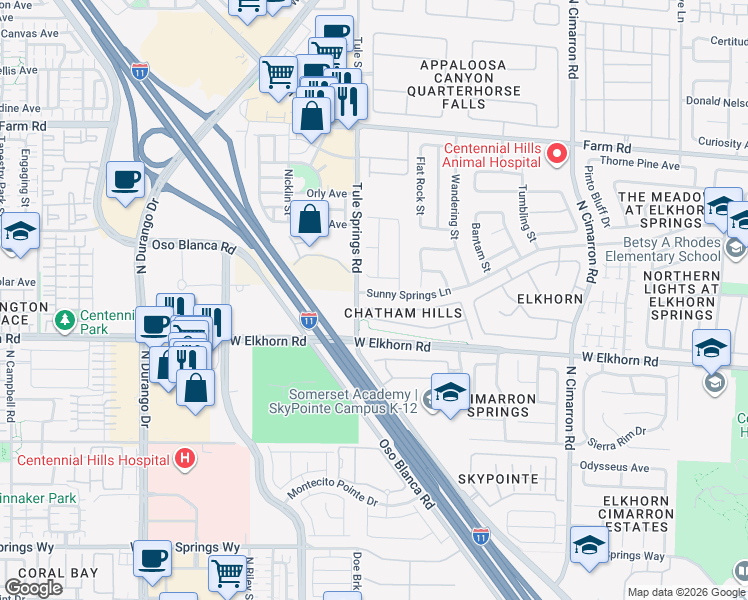 map of restaurants, bars, coffee shops, grocery stores, and more near 8340 West Wildwood Glen Drive in Las Vegas