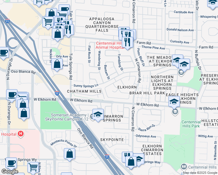 map of restaurants, bars, coffee shops, grocery stores, and more near 8133 Broken Spur Lane in Las Vegas