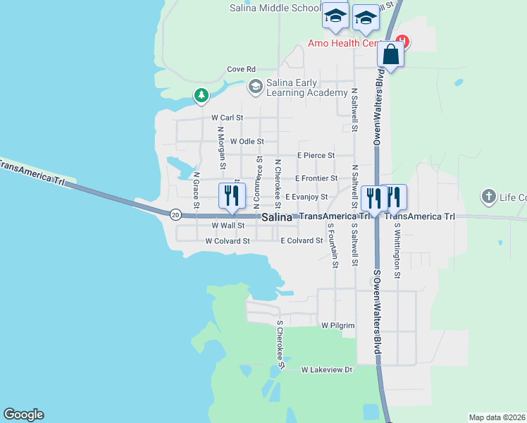 map of restaurants, bars, coffee shops, grocery stores, and more near in Salina