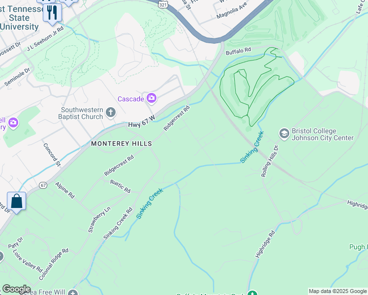 map of restaurants, bars, coffee shops, grocery stores, and more near 2000 Pleasant View Drive in Johnson City