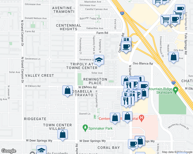 map of restaurants, bars, coffee shops, grocery stores, and more near 9032 Gambel Oak Court in Las Vegas