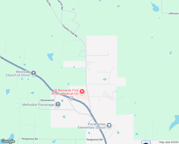 map of restaurants, bars, coffee shops, grocery stores, and more near 387 Country Club Road in Pocahontas