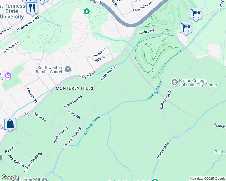 map of restaurants, bars, coffee shops, grocery stores, and more near 2000 Pleasant View Drive in Johnson City