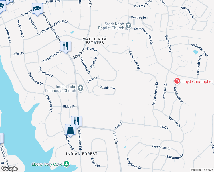 map of restaurants, bars, coffee shops, grocery stores, and more near 135 Cobbler Circle in Hendersonville