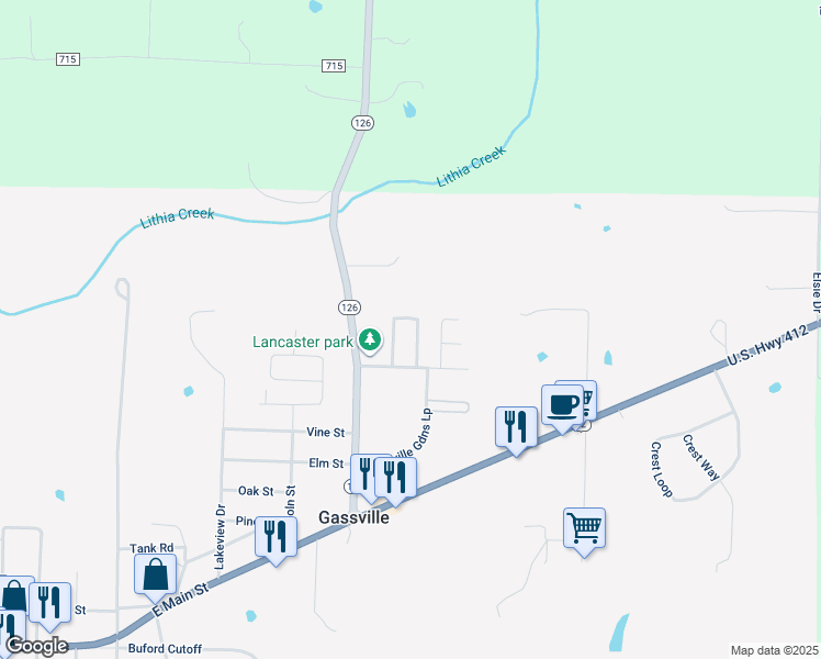map of restaurants, bars, coffee shops, grocery stores, and more near 28 Mountain Loop in Gassville