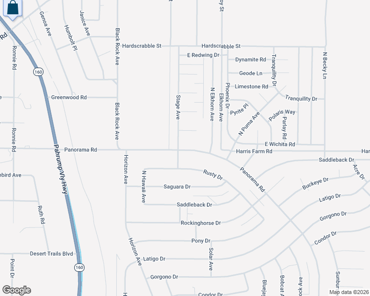 map of restaurants, bars, coffee shops, grocery stores, and more near 1330 Panorama Road in Pahrump