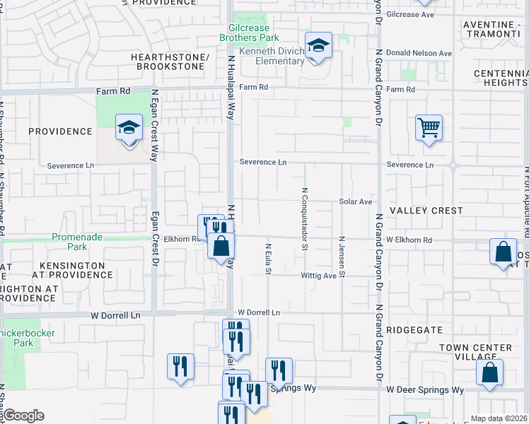 map of restaurants, bars, coffee shops, grocery stores, and more near 7329 Skyline Vista Court in Las Vegas