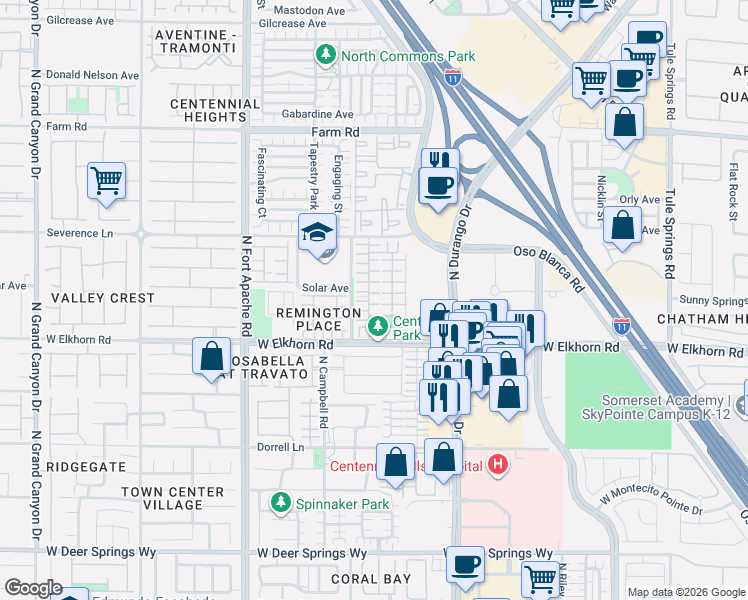map of restaurants, bars, coffee shops, grocery stores, and more near 8940 Fargo Fair Court in Las Vegas