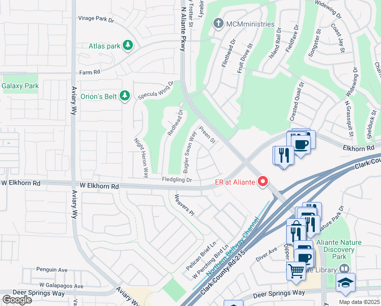 map of restaurants, bars, coffee shops, grocery stores, and more near 7316 Bugler Swan Way in North Las Vegas