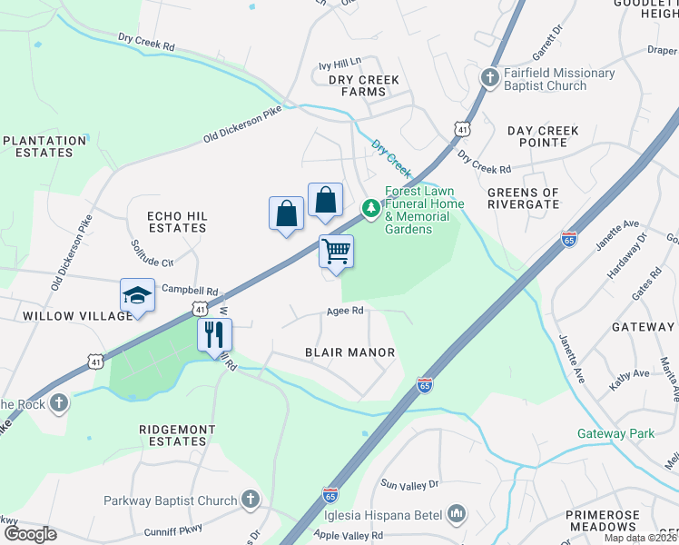 map of restaurants, bars, coffee shops, grocery stores, and more near 1176 Dickerson Road in Goodlettsville