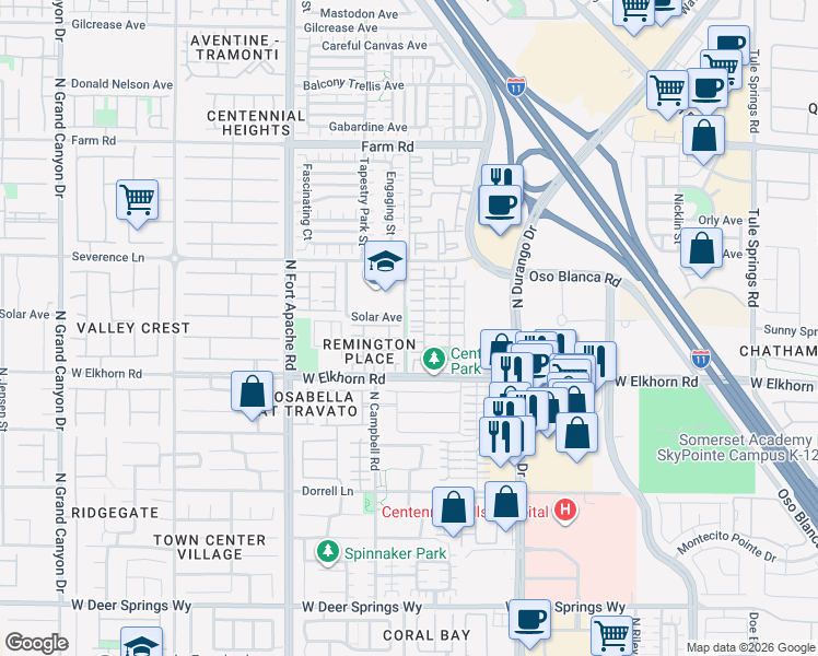 map of restaurants, bars, coffee shops, grocery stores, and more near 8940 Fargo Fair Court in Las Vegas