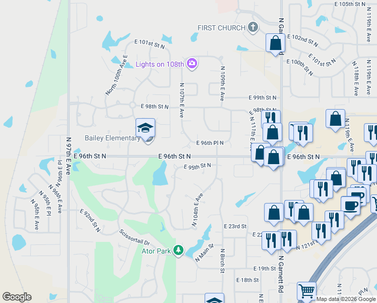 map of restaurants, bars, coffee shops, grocery stores, and more near 9606 North 107th East Avenue in Owasso
