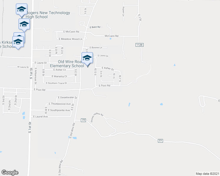 map of restaurants, bars, coffee shops, grocery stores, and more near 806 East Southern Trace Drive in Rogers