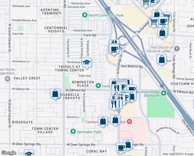 map of restaurants, bars, coffee shops, grocery stores, and more near 8941 Bentonville Court in Las Vegas