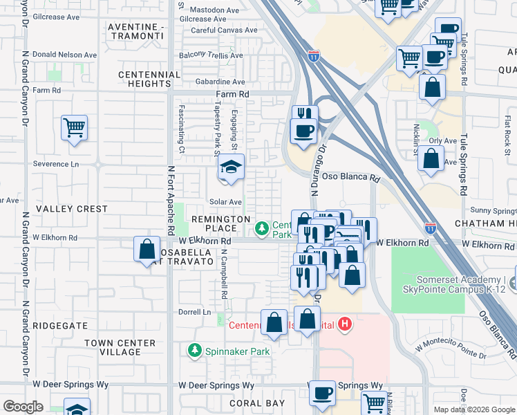 map of restaurants, bars, coffee shops, grocery stores, and more near 8941 Bentonville Court in Las Vegas