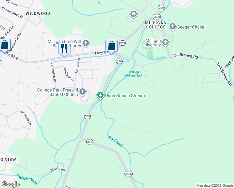 map of restaurants, bars, coffee shops, grocery stores, and more near 137 Jewel Street in Johnson City